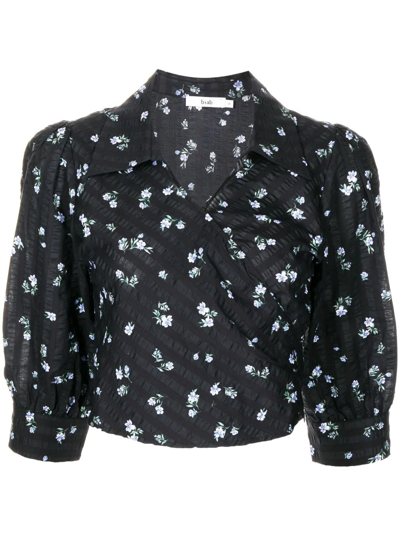 B+ab Floral-print Wrap Shirt In Schwarz