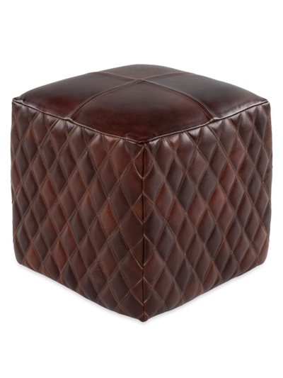 Surya Leonardo Leather Pouf In Black Dark Brown