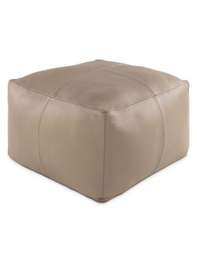 Surya Sheffield Leather Pouf In Khaki Taupe