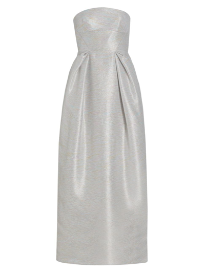Christopher John Rogers Strapless Pleated Metallic Jacquard Gown In Spoon Grey