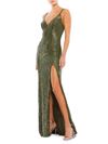 Mac Duggal Ieena Sequin V-neck Gown In Olive