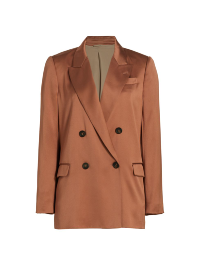 Brunello Cucinelli Double-breasted Silk Blazer In Ginger