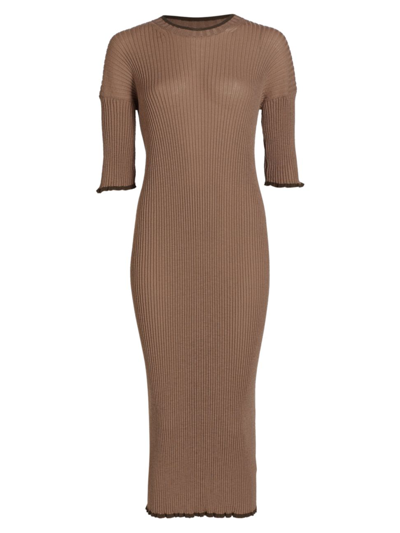 Mm6 Maison Margiela Ribbed-knit Wool-blend Midi Dress In Stone