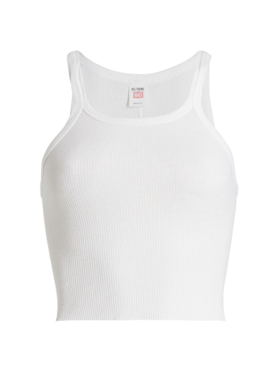 Re/done Cropped Rib-knit Tank In Optic White