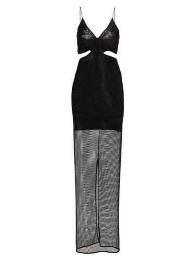 Alice And Olivia Havana Sequin-embroidered Cut Out Maxi Dress In Black Iri Descent Crystal