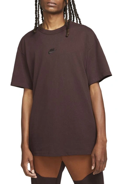Nike Sportswear Oversize Embroidered Logo T-shirt In Brown Basalt/ Black