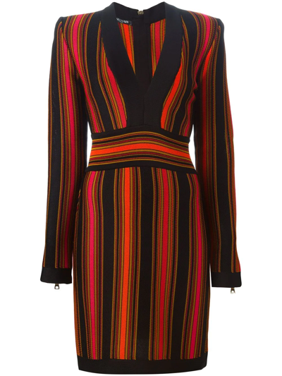 Balmain Striped Dress In Black