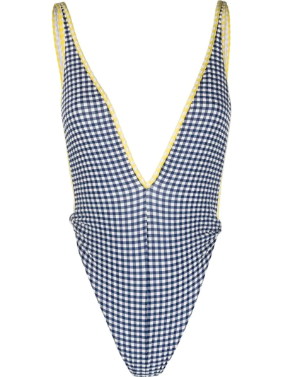 Diesel Gingham-print Swimsuit In Blue