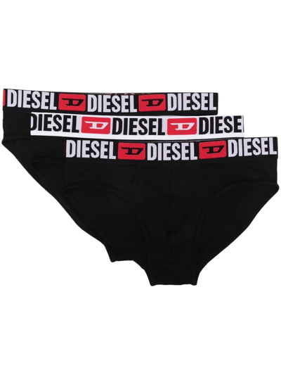 Diesel Three-pack Logo-print Briefs In Black