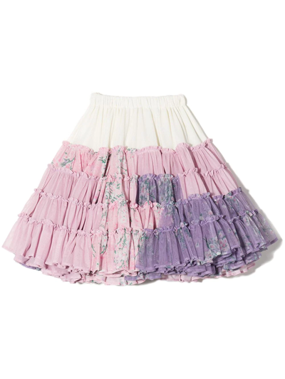 Erl Kids' Floral-print Tiered Skirt