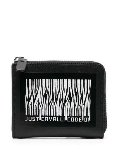 Just Cavalli Logo-barcode Zip Wallet In Black