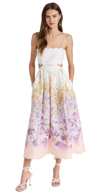 Zimmermann Jude Lace-up Cutout Scalloped Floral-print Linen Midi Dress In Peach Gradient Floral