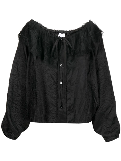 Patou Lace-collar Long-sleeve Blouse In Black