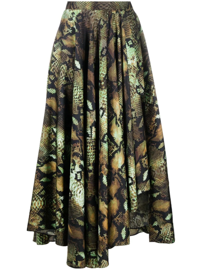 Roberto Cavalli Snake-print Pleated Midi Skirt In Natural