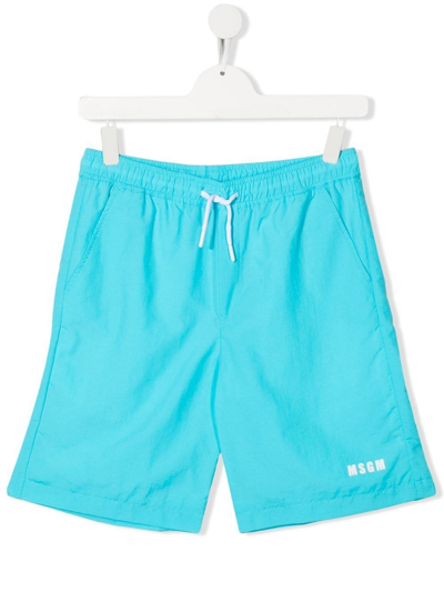 Msgm Teen Logo-print Swim Shorts In Blue
