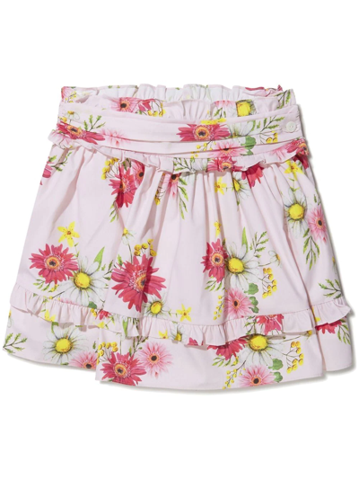 Patachou Kids' Floral-print Cotton Mini Skirt In Pink