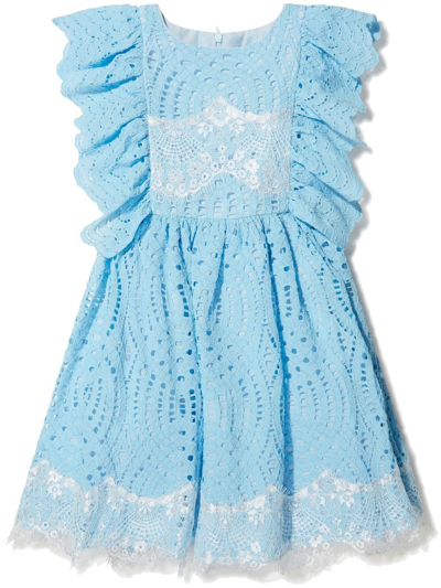 Patachou Kids' Broderie Anglais Lace Midi Dress In Blue