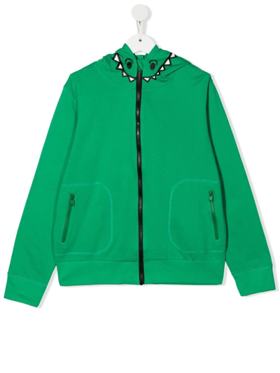 Stella Mccartney Kids' Crocodile Face Cotton Hoodie In Green