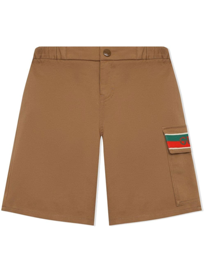 Gucci Babies' Side-stripe Logo Track Shorts In Brown