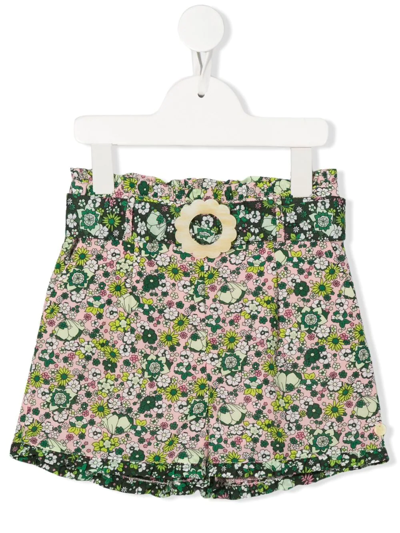 Scotch & Soda Kids' Floral-print Ruffled Shorts In Green