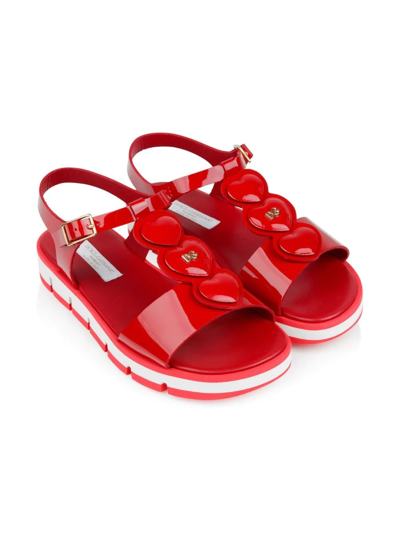 Dolce & Gabbana Kids' Heart-motif Patent Leather Sandals In Red