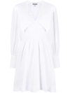 Ganni Shirred Organic Cotton-poplin Mini Dress In White