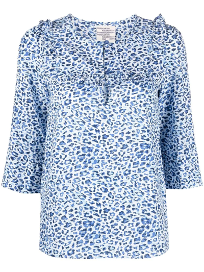 Baum Und Pferdgarten Maple Leopard-print Organic Cotton Blouse In Azure