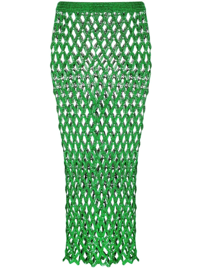Cult Gaia Finn Knit Crochet Coverup Skirt In Green