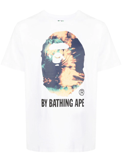 A Bathing Ape Ape Tie-dye Printed T.shirt In White