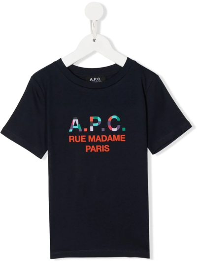 A.p.c. Kids' Logo-print Cotton T-shirt In Blue