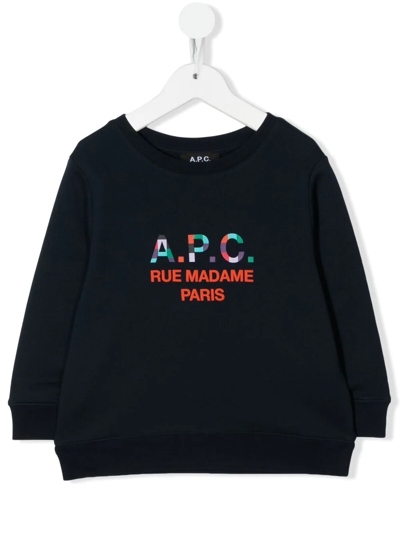 A.p.c. Kids' Logo-print Cotton Sweatshirt In Blue