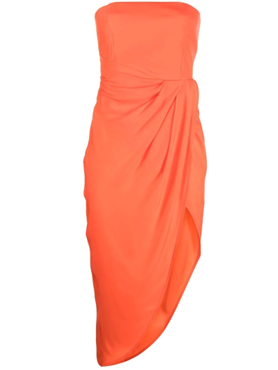 Gauge81 Lica Strapless Draped Asymmetric Dress In Coral