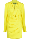 Gauge81 Naha Draped Silk-satin Mini Shirt Dress In Yellow