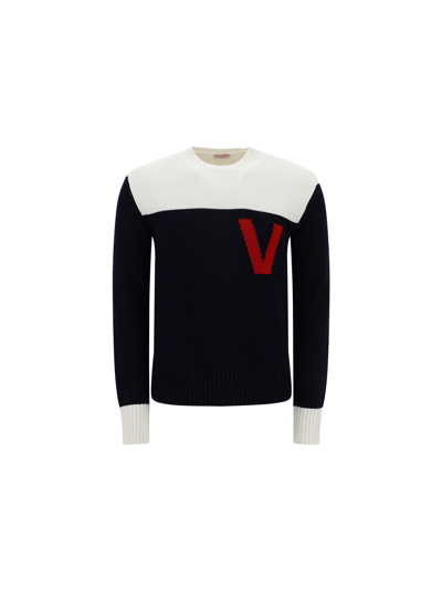 Valentino Cotton Sweater With Intarsia In Multi-colored