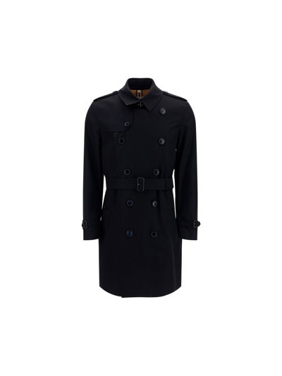 Burberry Mid-length Kensington Heritage Trench Coat In Black
