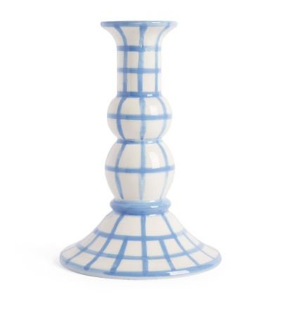 Vaisselle Lumiere Gingham Candle Holder In Blue
