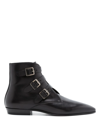 SAINT LAURENT GOTH LEATHER BUCKLE BOOTS