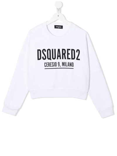 Dsquared2 Kids' Logo-print Cotton Sweatshirt In Bianco