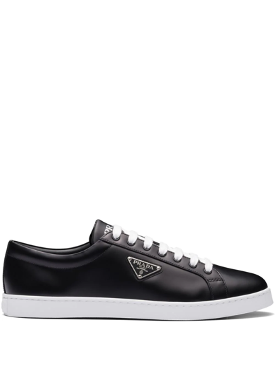 Prada Brushed Leather Trainers In Black