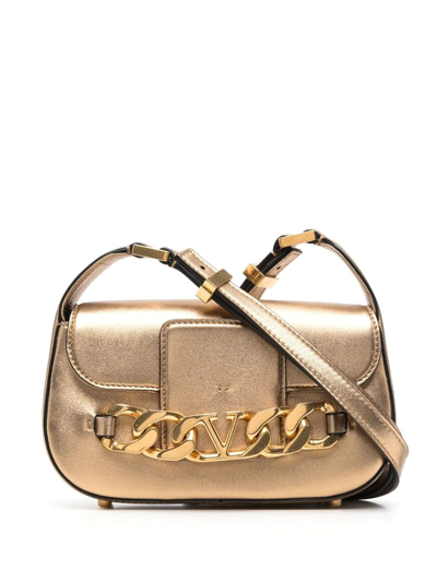 Valentino Garavani Metallic-effect Leather Shoulder Bag In Gold
