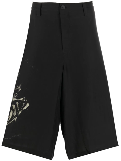 Yohji Yamamoto Graphic Print Silk Shorts In Black