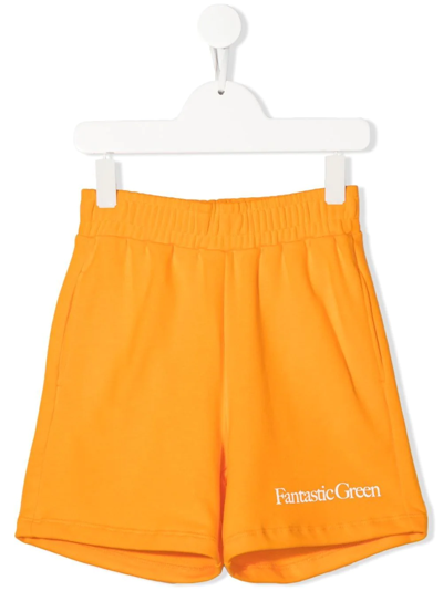 Msgm Kids' Text Print Shorts In Orange