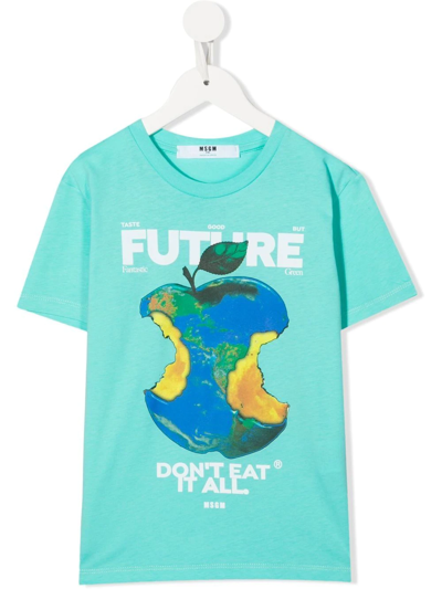 Msgm Kids' Graphic-print T-shirt In Blue