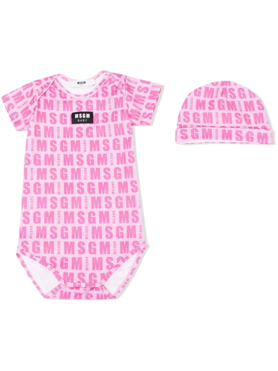 Msgm Babies' Monogram-print Stretch-cotton Body In Pink