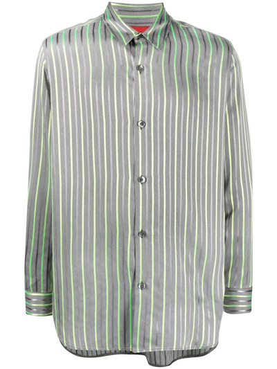 A Better Mistake Stripe-pattern Print Shirt In Grey