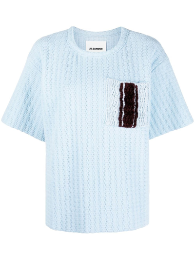 Jil Sander Boxy Fit Short-sleeved Top With Textured Knit In Blue