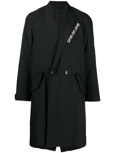Wtaps Slogan-print Double-breasted Coat In Black