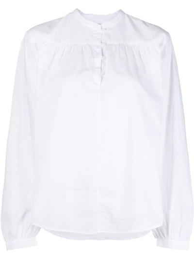 Officine Generale Blouson-sleeve Band-collar Top In White