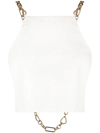 Cult Gaia Joey Cropped Open-back Chain-embellished Linen-blend Top In White