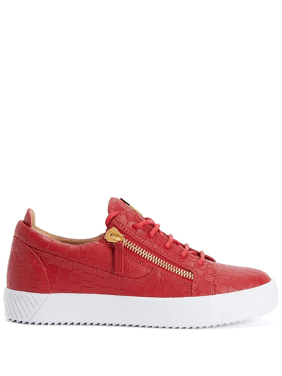 Giuseppe Zanotti Nicki Crocodile-effect Leather Trainers In Red